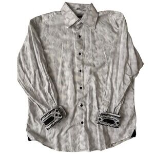 Visconti Uomo Mercerized Cotton Dress Shirt White Gray Jacquard Long Sleeve Men